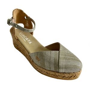 Viscata Barcelona Canvas Wedge Sandals Espadrille Ankle Strap Gray 39